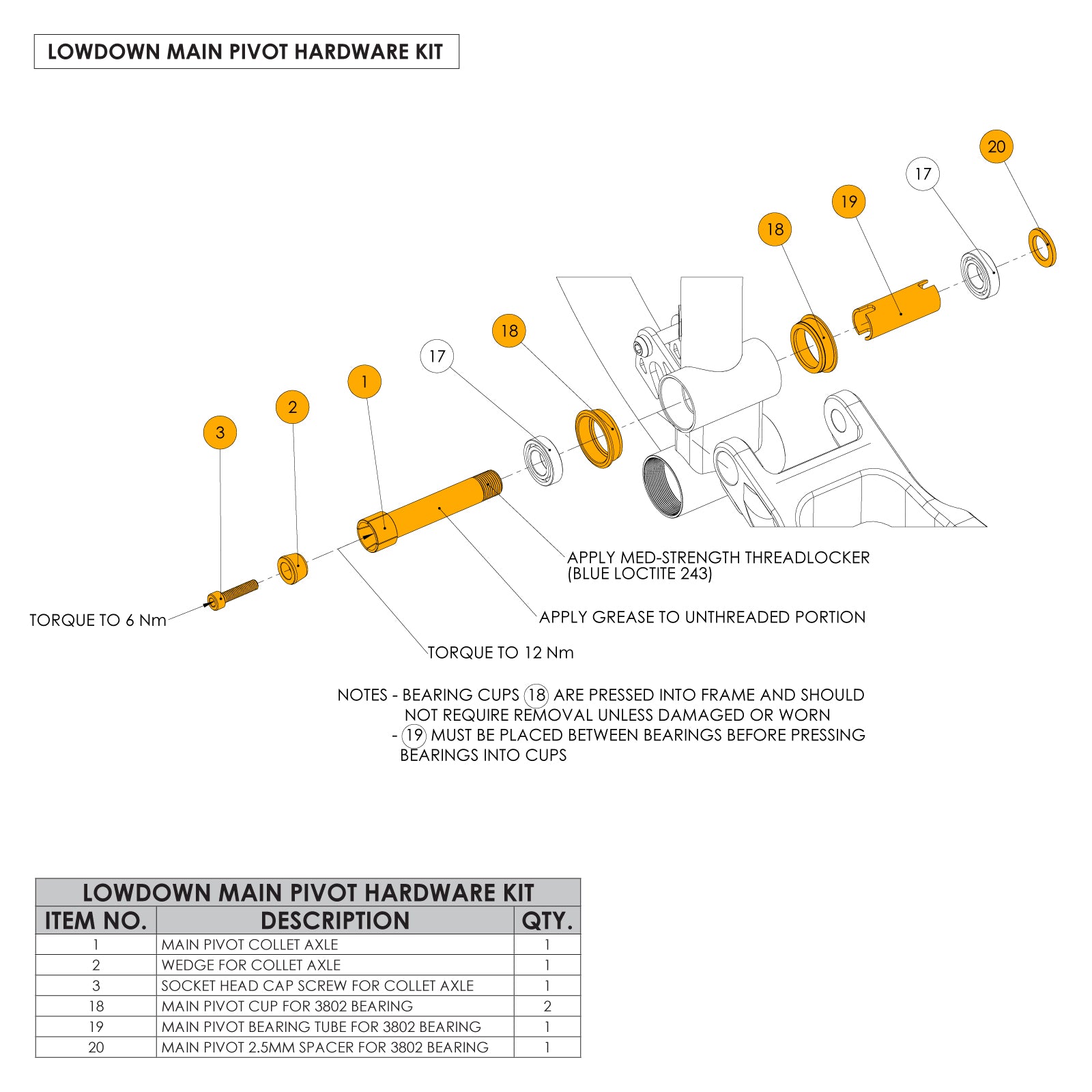 Lowdown Main Pivot Hardware Kit